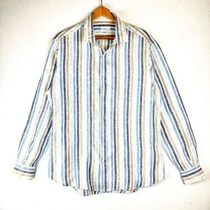 Mario Romano Multi Colored Stripe Linen Button Down Shirt Resort Business Casual